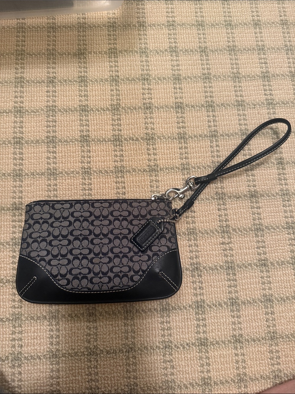 Coach Black and Charcoal Signature Canvas Wristlet with Leather Trim